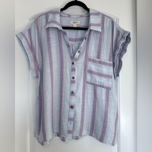 Style & Co Button Down Shirt Normcore Summer Bohemian 100% Cotton Size Large